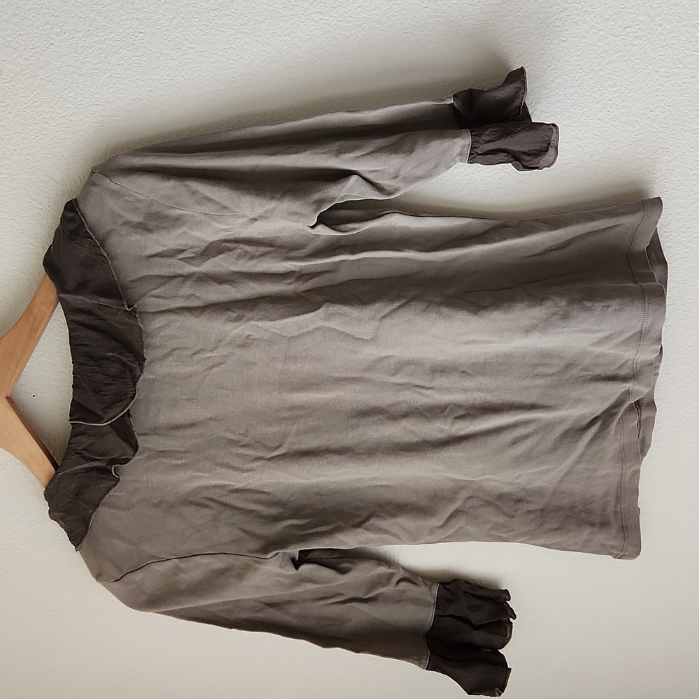 Soft Surroundings Taupe and Brown Ruffle Top - Picture 6 of 11